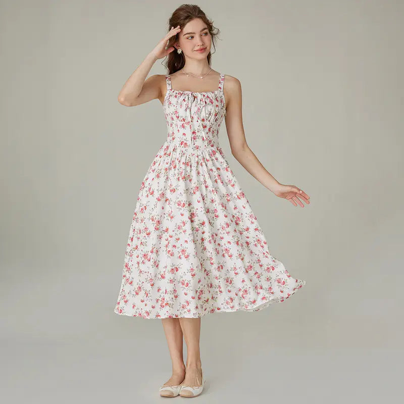 Robe longue d'été de style corset milkmaid sans manches à bretelles pour femme
