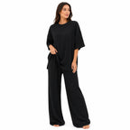 Ensemble Chic Femme Texturé – T-shirt & Pantalon Fluide