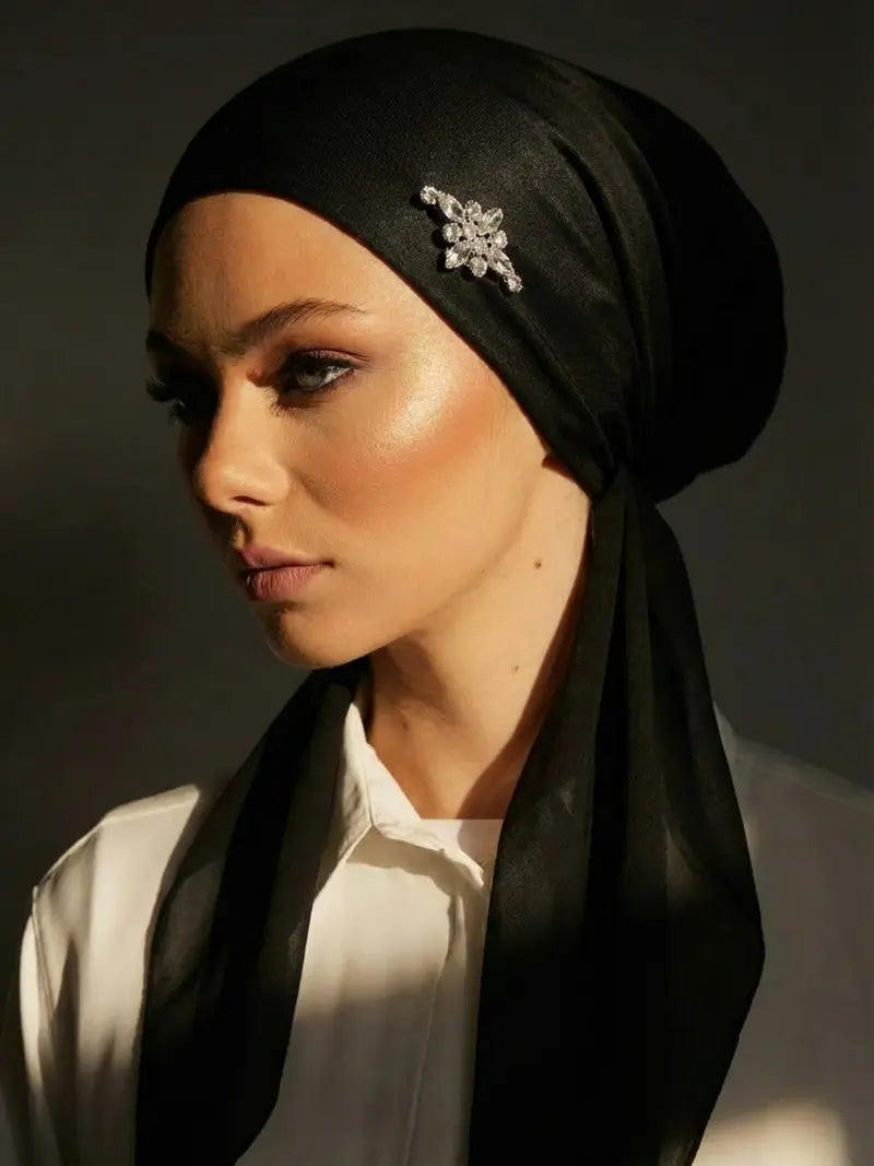 Cappello elasticizzato semplice da donna con gioielli, hijab versatile casual, hijab in jersey traspirante, protettivo dal sole e anti-sudore