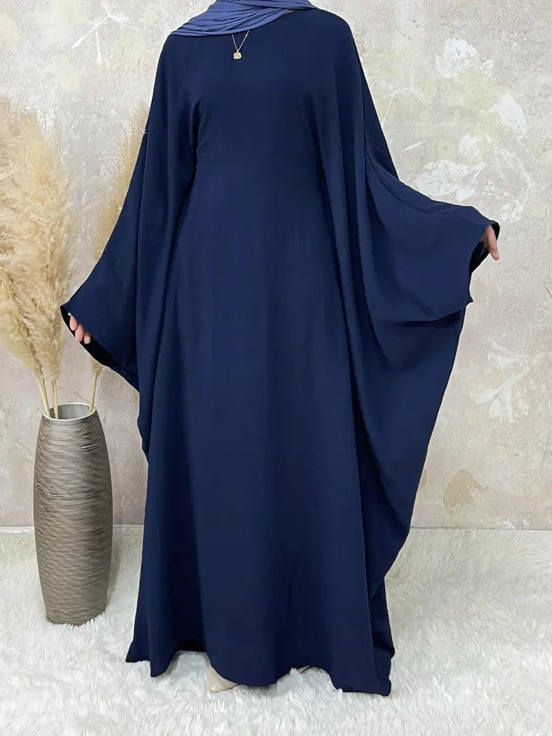 [Taglie Forti] Abito lungo tinta unita Abaya da donna, girocollo modesto a maniche lunghe per l'uso quotidiano, abbigliamento islamico da donna per tutte le stagioni