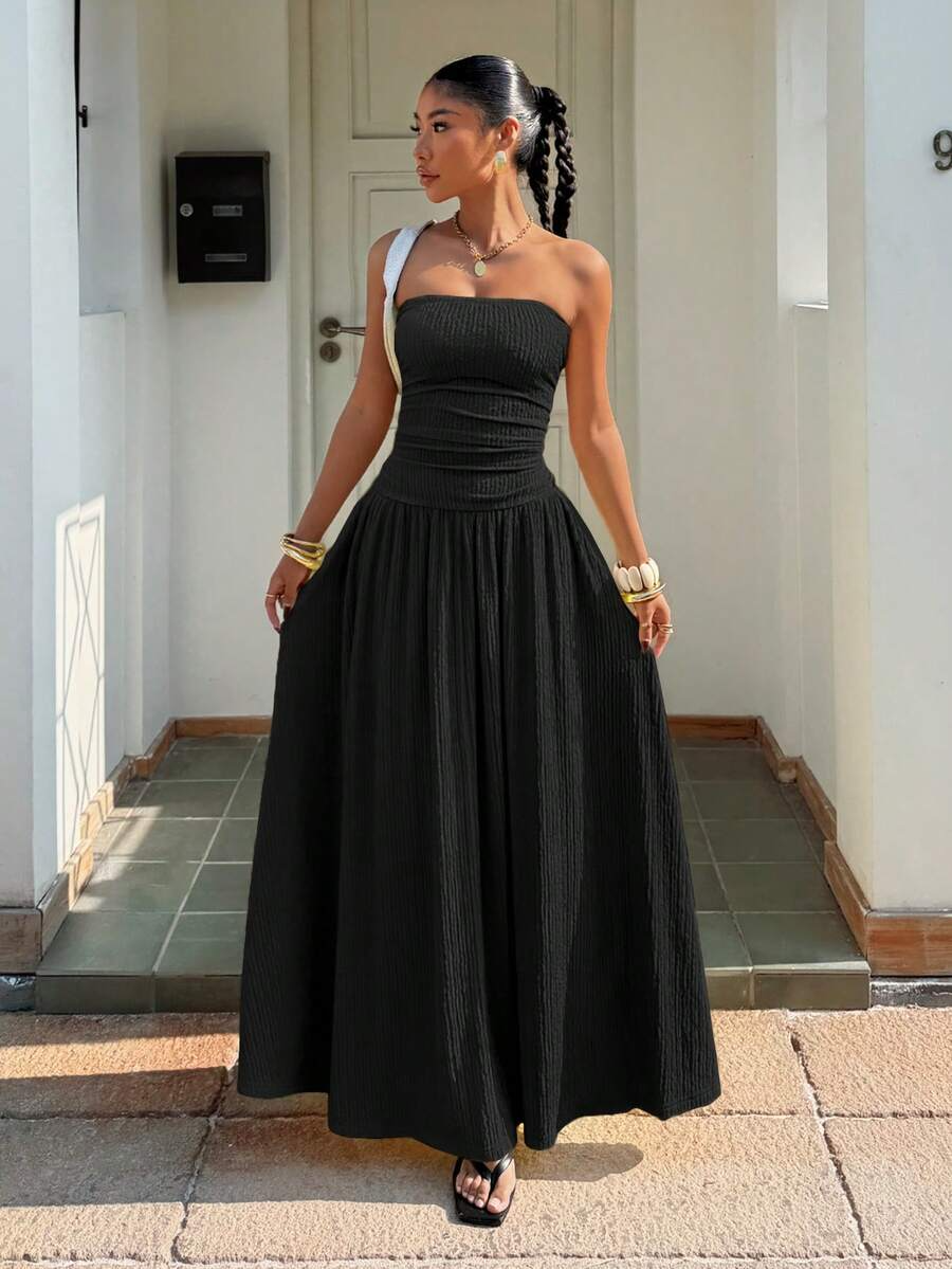 Robe longue d'été élégante sans bretelles pour femme