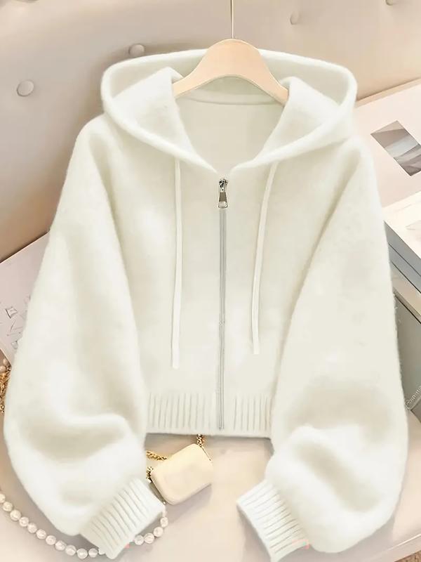 Felpa con cappuccio a maniche lunghe in maglia larga con cerniera, morbida, comoda, dal design unico per l'autunno e l'inverno, top elegante, abbigliamento femminile