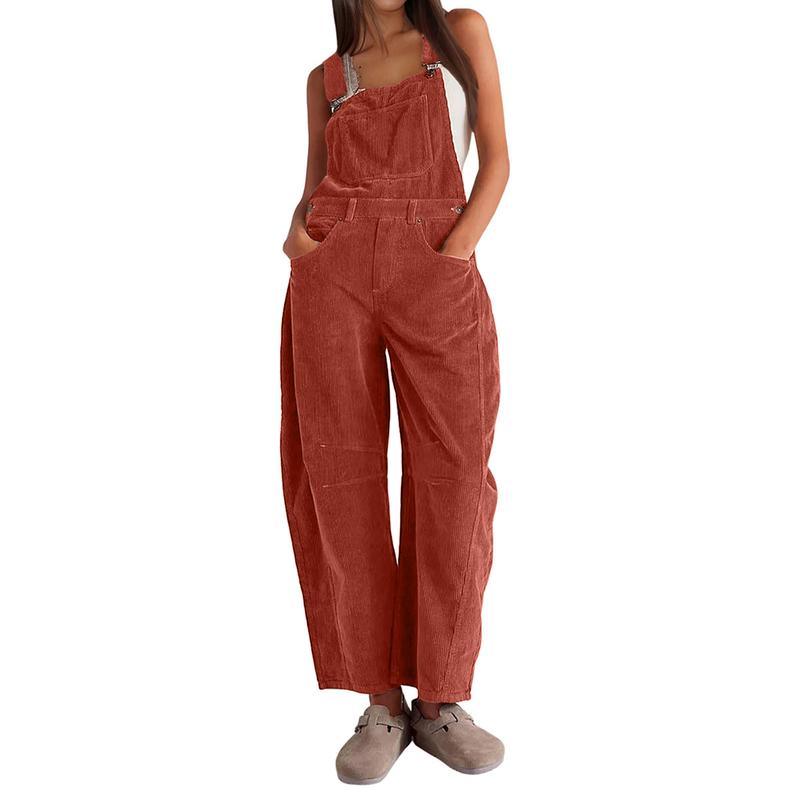 Salopette en velours côtelé pour femmes, pantalon large à bretelles en velours côtelé, combinaison ample réglable avec poches