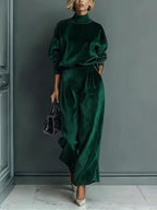 Ensemble décontracté couleur unie col montant pour femme