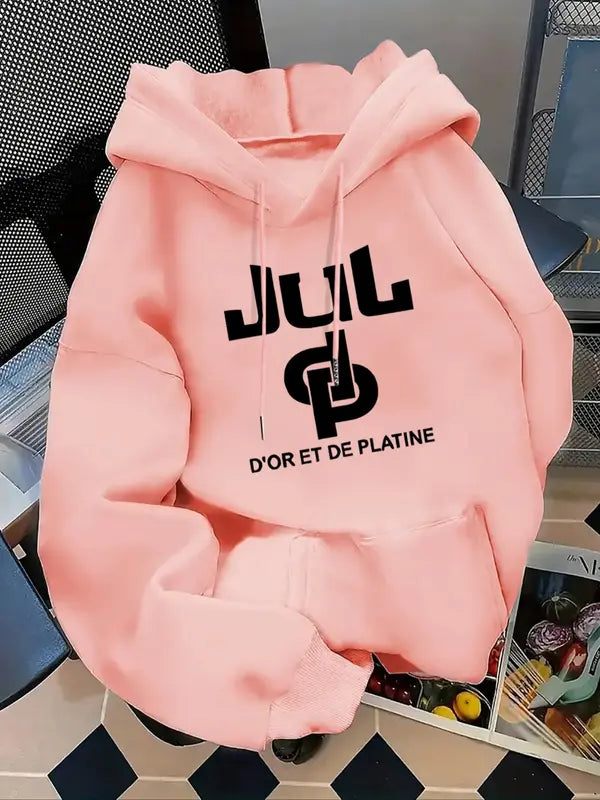 Felpa con Cappuccio Stampata con Lettere da Donna, Felpa Casual a Maniche Lunghe con Cappuccio per Autunno e Inverno, Vestiti da Donna per l'Uso Quotidiano