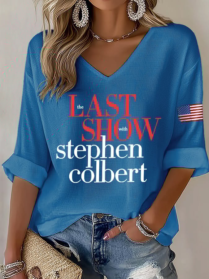 V-Neck Retro Last Show Print T-Shirt