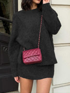 Set due pezzi autunno inverno da donna, stile elegante per il lavoro e il tempo libero, eleganza casual con top e gonna in maglia, perfetto per uscite alla moda, abbigliamento femminile