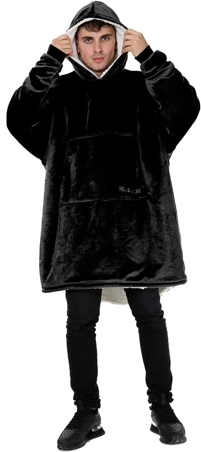 Couverture Sweat à Capuche Géante Homme Femme, Polaire Sherpa Ultra Douce Chaude Confortable Portable, Plaid Couverture à Manches pour Adultes Ados avec Grande Poche