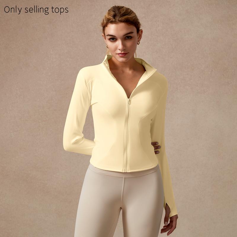 Giacca sportiva da donna con zip intera, maniche lunghe, vestibilità aderente, tessuto elasticizzato ad asciugatura rapida con fori per i pollici per corsa, yoga, palestra, allenamento, abbigliamento sportivo