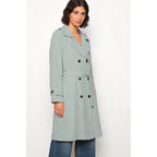 Trench-coat, doublé, à revers, croisé, avec ceinture, poches avant, vêtement féminin confortable, élégant et polyvalent, adapté à toutes les occasions, formelles ou décontractées, particulièrement adapté pour l'automne, l'hiver et le printemps.