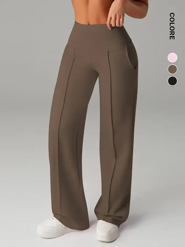 Joggers da donna a vita alta con tasche laterali, pantaloni da yoga sportivi casual, vestibilità ampia con elastico in vita, leggings lunghi regolari per tutte le stagioni