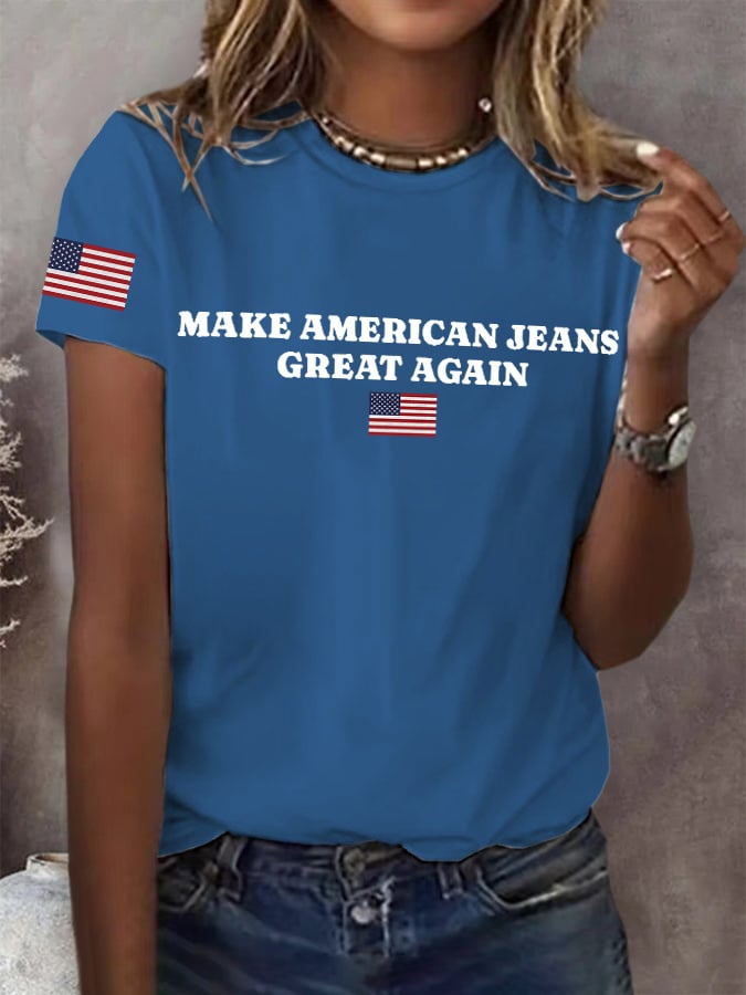 🔥Compra 3 e ottieni il 15% di sconto🔥T-shirt stampa "Make American Jeans Great Again" retrò
