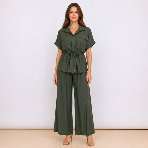 [2026] Capri, Ensemble Chemise et Pantalon Coordonné Avec Cordon de Serrage à la Taille