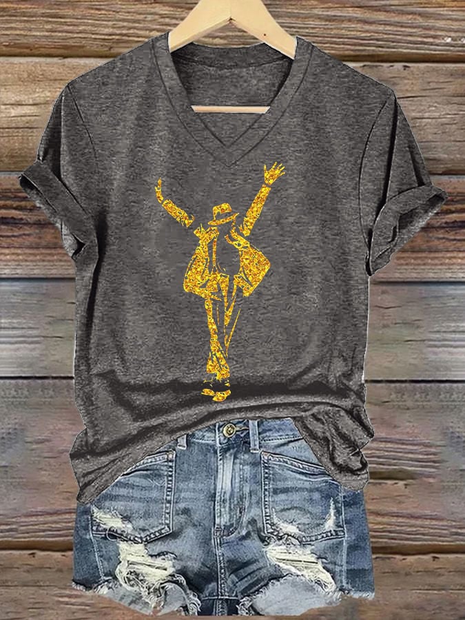 T-shirt scollo a V stampa artistica superstar da donna