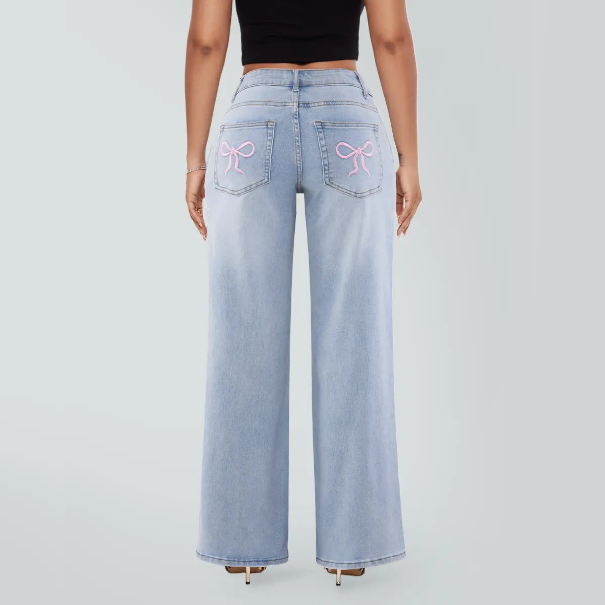 Magic SHAPUM Jeans BBL da Donna a Vita Media-Bassa, Gamba Larga, Vestibilità Comoda, Elasticizzati, in Denim, NERI, in Denim Elasticizzato, Gamba Larga, Jeans Larghi