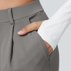 Pantaloni da Lavoro a Vita Alta con Tasche e Gamba Dritta, Abiti Business Casual da Donna, Abbigliamento Sportivo e da Esterno da Donna