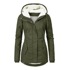 Parka d'hiver en coton épais avec doublure en polaire, manteau chaud à capuche mi-long, coupe ajustée, manches longues, en fausse fourrure noire, pour un style élégant et décontracté - Vestes