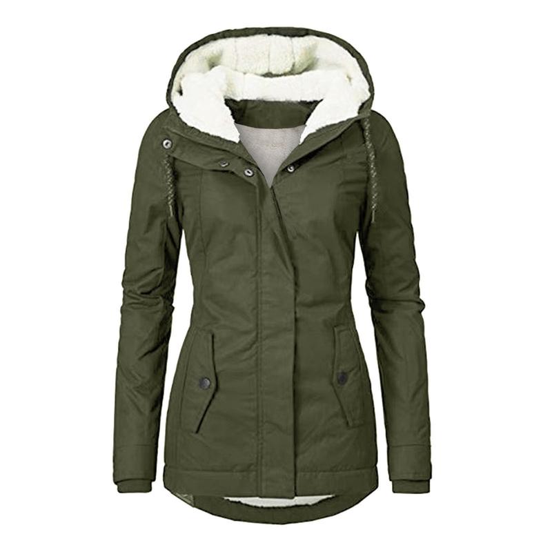 Parka d'hiver en coton épais avec doublure en polaire, manteau chaud à capuche mi-long, coupe ajustée, manches longues, en fausse fourrure noire, pour un style élégant et décontracté - Vestes