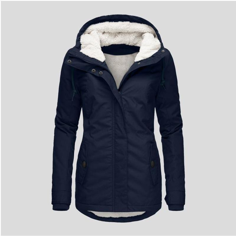 Parka d'hiver en coton épais avec doublure en polaire, manteau chaud à capuche mi-long, coupe ajustée, manches longues, en fausse fourrure noire, pour un style élégant et décontracté - Vestes