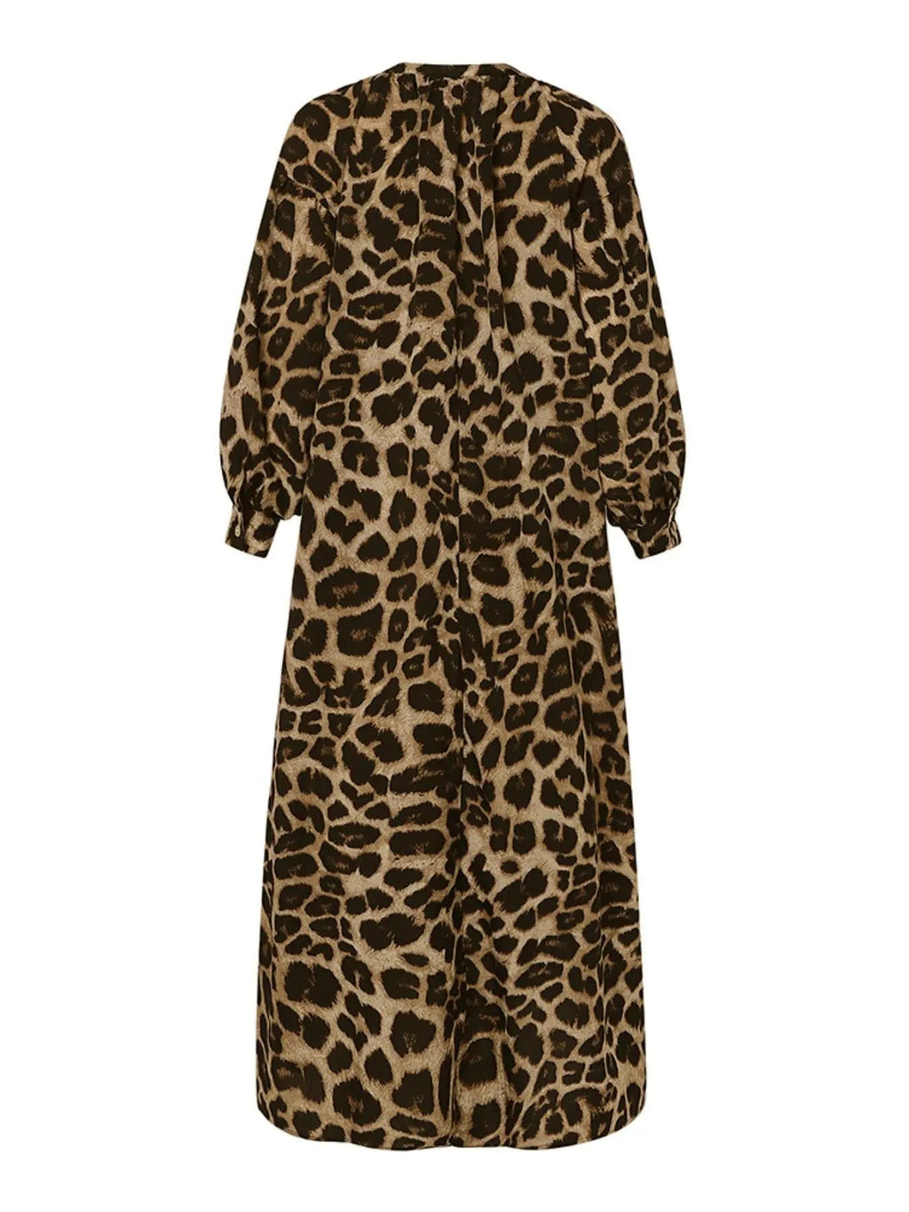 Abito lungo da donna casual boho con stampa leopardata all-over, abito lungo da strada per le vacanze, vestiti da donna per l'uso quotidiano