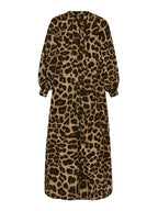 Abito lungo da donna casual boho con stampa leopardata all-over, abito lungo da strada per le vacanze, vestiti da donna per l'uso quotidiano