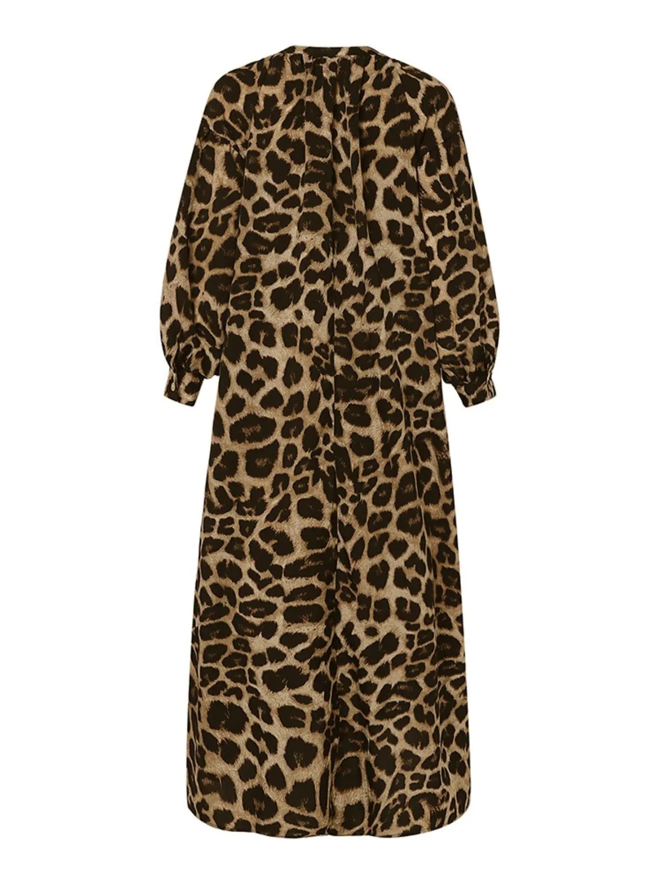 Abito lungo da donna casual boho con stampa leopardata all-over, abito lungo da strada per le vacanze, vestiti da donna per l'uso quotidiano