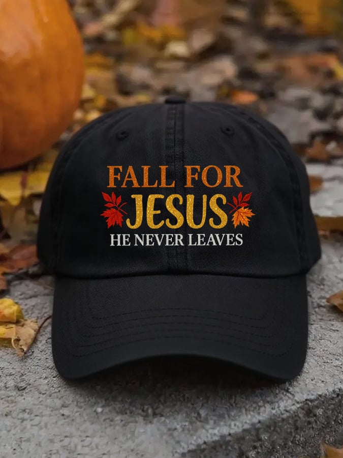 Cappellino da baseball unisex "Fall For Jesus He Never Leaves"