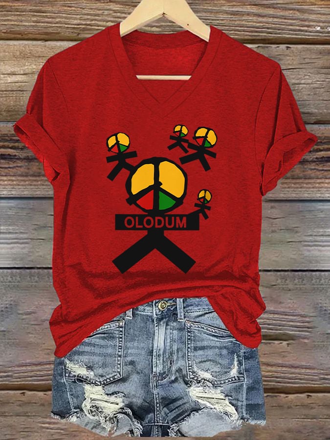T-shirt scollo a V con stampa artistica da donna Superstar