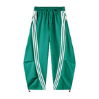 Pantaloni sportivi larghi a gamba larga a righe da donna, casual streetwear, con elastico in vita e tasche laterali per l'allenamento