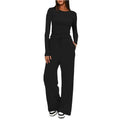 Completo da Casa da Donna Tinta Unita con Arricciature e Coulisse, Top Casual a Maniche Lunghe con Scollo Rotondo e Pantaloni a Gamba Larga con Tasche, Pigiama da Donna per Tutte le Stagioni