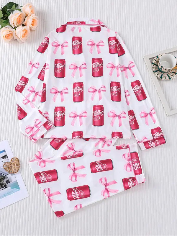 Ensemble pyjama Dr Pepper pour femme, vêtement de nuit à manches longues imprimé soda, cadeau homewear doux et confortable pour l'automne et l'hiver