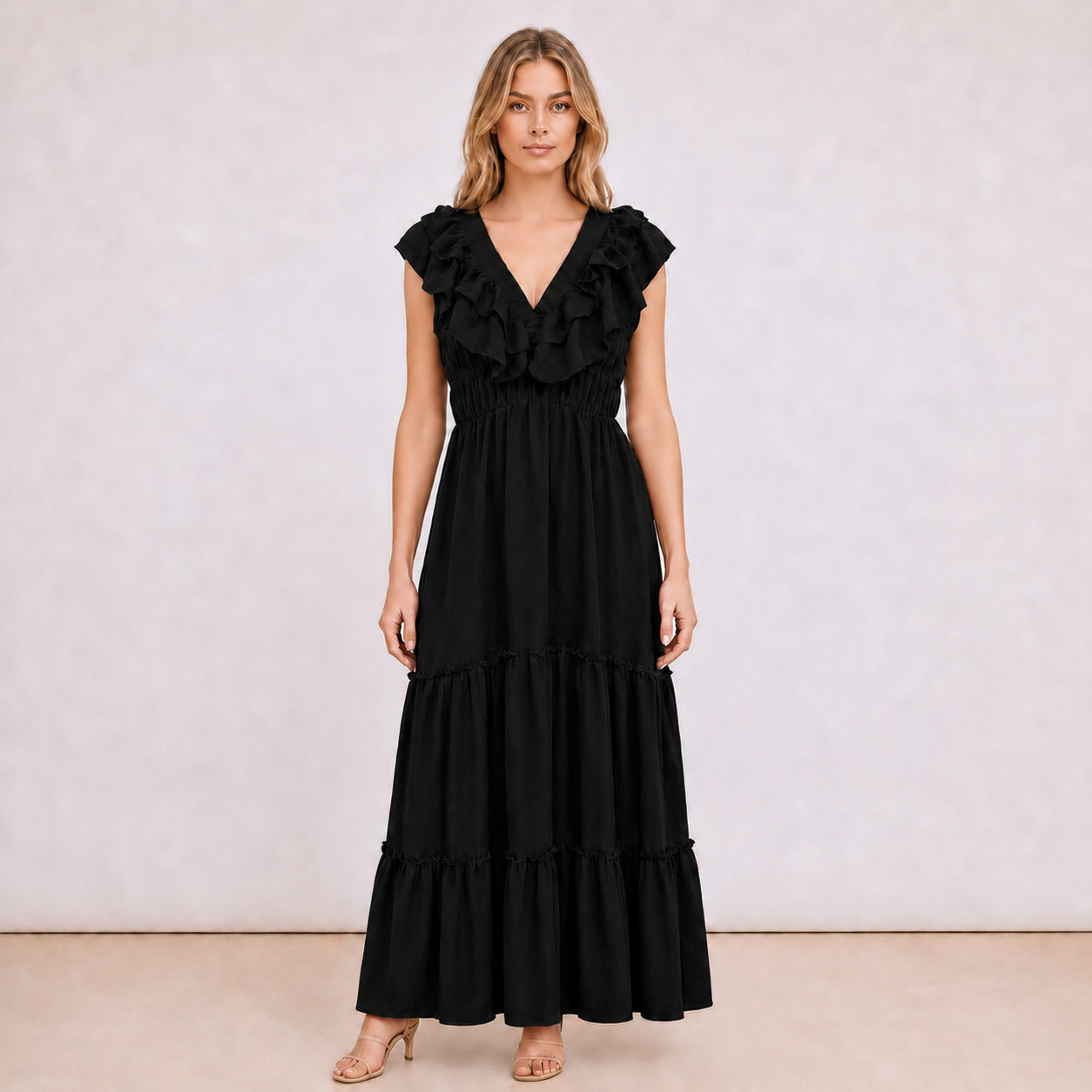 [2026.NOHO] Carmen, Vestito Lungo Con Balze E Volant Sullo Scollo A V
