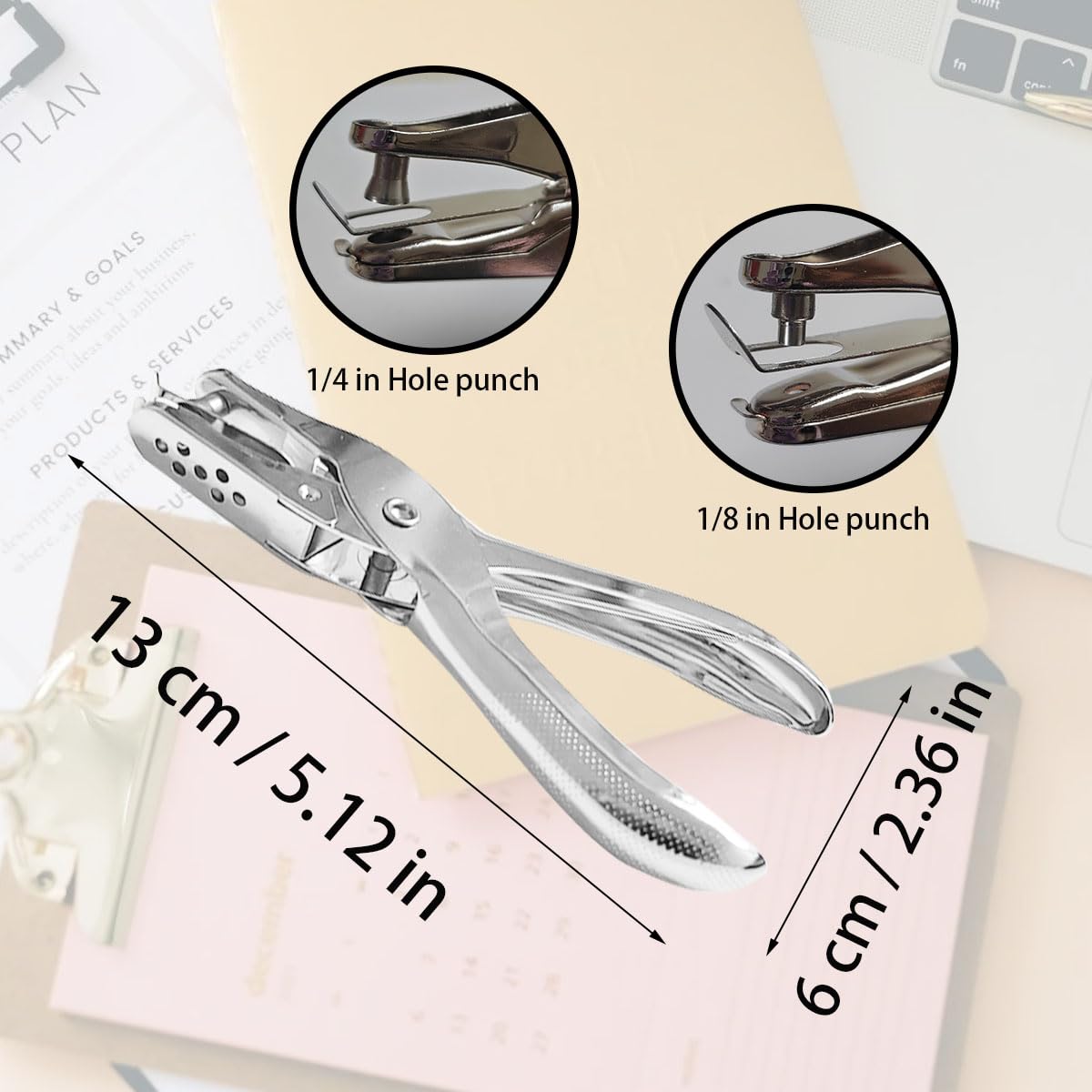 2 Pcs Hole Puncher Single, Handheld Hole Paper Punch, 1/4 and 1/8 Inch Circular Holes for Crafts DIY Craft Labels and Greeting Cards Home Office Learning