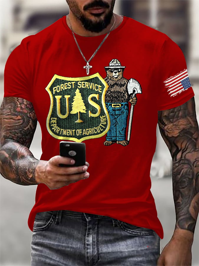 T-shirt da uomo retrò con stampa Save The Forest Service