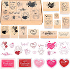 17 Timbri in gomma di legno per San Valentino e tamponi di inchiostro artigianale Tamponi per timbri per carte fai da te per scrapbooking Progetto artistico per bambini Carta Legno Tessuto Timbri per l'Avvento e le festività