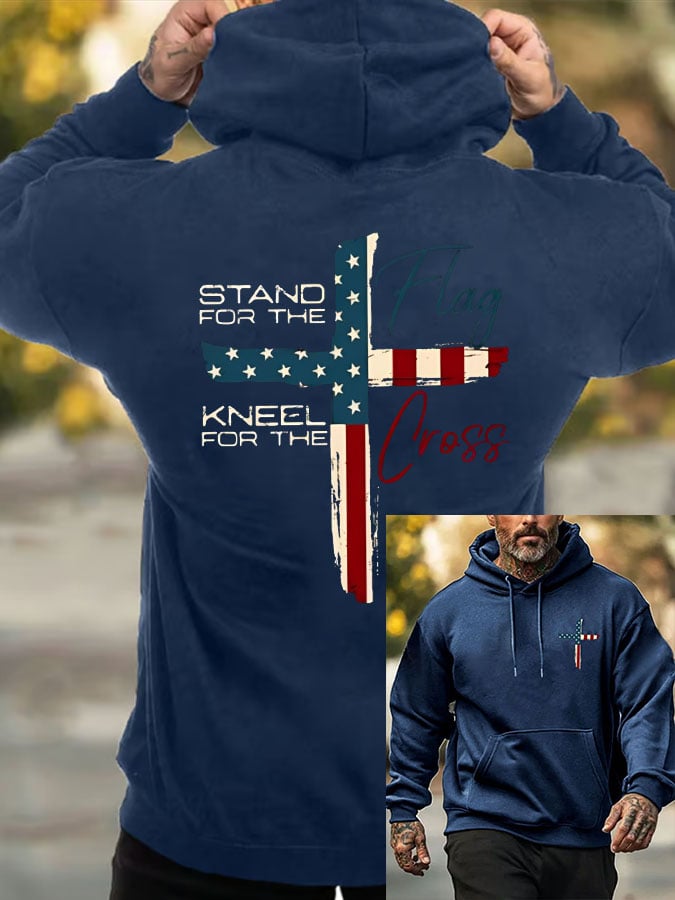 🔥Acquista 3 e ottieni il 15% di sconto🔥Felpa casual da uomo con stampa "Stand For The Flag Kneel For The Cross"