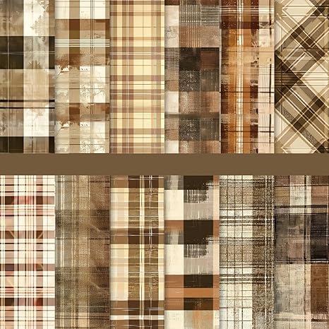 Vintage Plaid Scrapbook Paper Pad, 6" x 6", 24 Sheets/ 12Designs Single-Sided DIY Decorative Paper Sheets, Geometric Patterned Paper For Craft Lovers