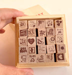 25Pcs Small Heart Shape Wooden Rubber Stamps with Box Mini Cute DIY Diary Stamps Set for Craft Decorating Scrapbooking and Wedding Invitation Cards (Red 25pcs Love)