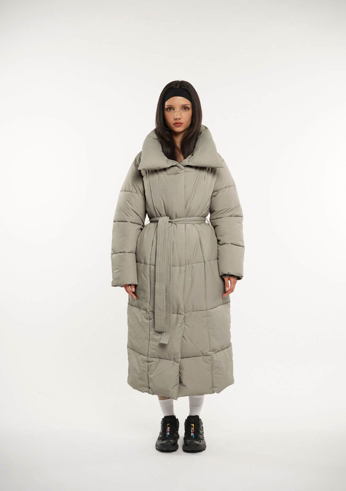 Veste longue boutonnée ceinturée, déperlante