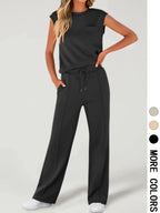 Completo da Donna due pezzi con Canotta Tinta Unita e Pantaloni con Coulisse in vita, Top Casual Senza Maniche con Scollo Rotondo e Pantaloni per l'Uso Quotidiano, Completi da Donna due pezzi per Tutte le Stagioni
