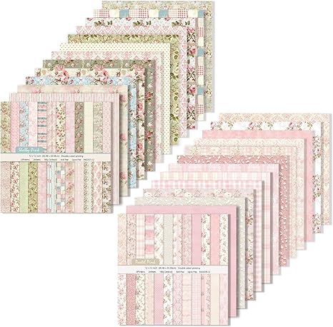 48 Sheets Scrapbook Paper 48 Designs Patterned Paper, 12 x 12 Inch Pink Floral Background Decorative Paper for DIY Album Decoupage Scrapbooking Card Making