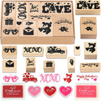 17 Timbri in gomma di legno per San Valentino e tamponi di inchiostro artigianale Tamponi per timbri per carte fai da te per scrapbooking Progetto artistico per bambini Carta Legno Tessuto Timbri per l'Avvento e le festività