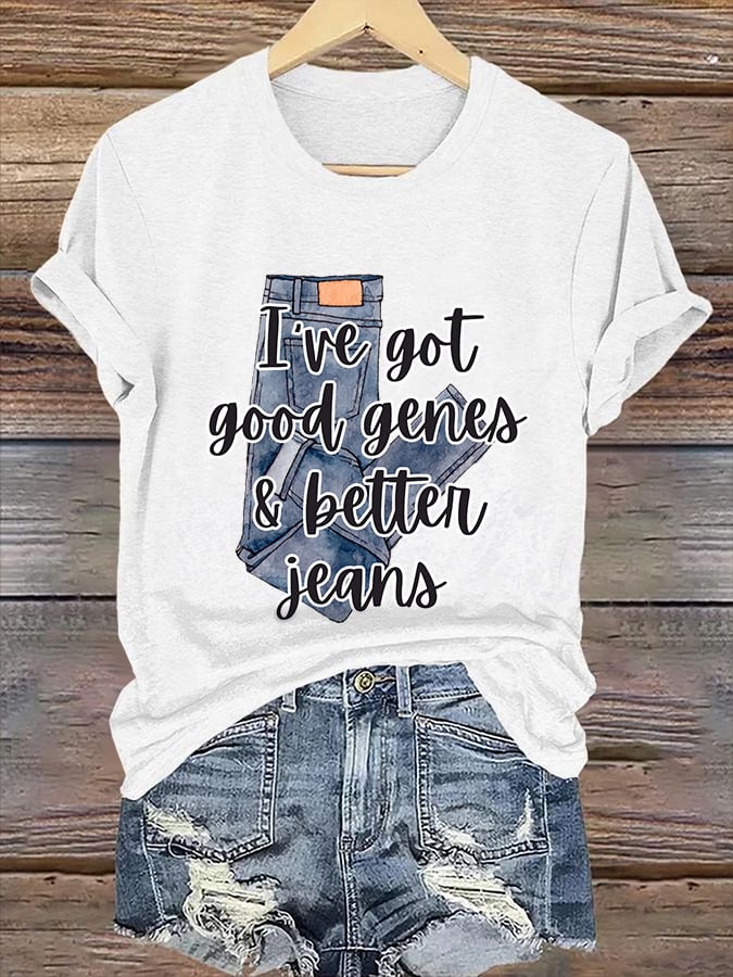 🔥Compra 3 e ottieni il 15% di sconto🔥T-shirt retrò con stampa "I've Got Good Genes & Better Jeans"