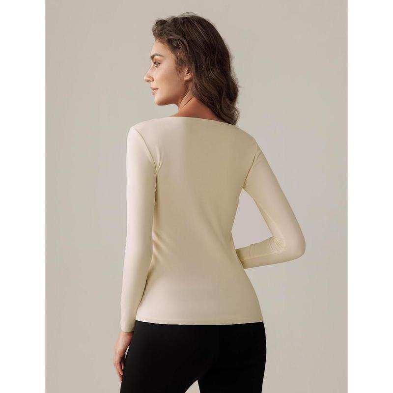 Haut thermique à manches longues pour femme, doublure en polaire, sous-vêtement ultra doux, couche de base pour femme par temps froid
