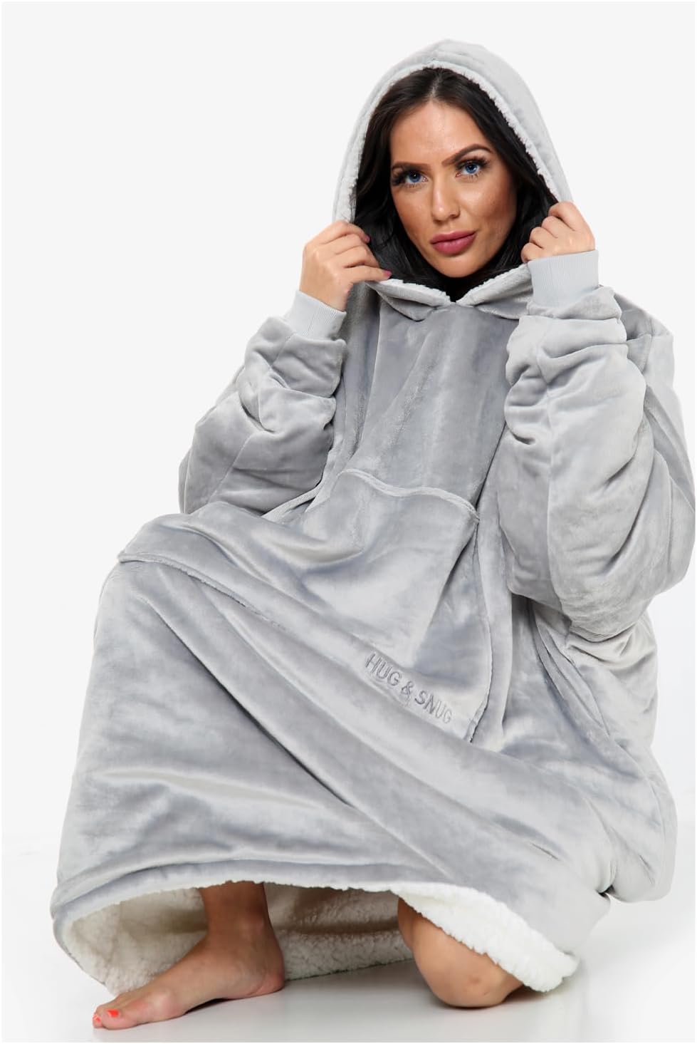 Couverture Sweat à Capuche Géante Homme Femme, Polaire Sherpa Ultra Douce Chaude Confortable Portable, Plaid Couverture à Manches pour Adultes Ados avec Grande Poche