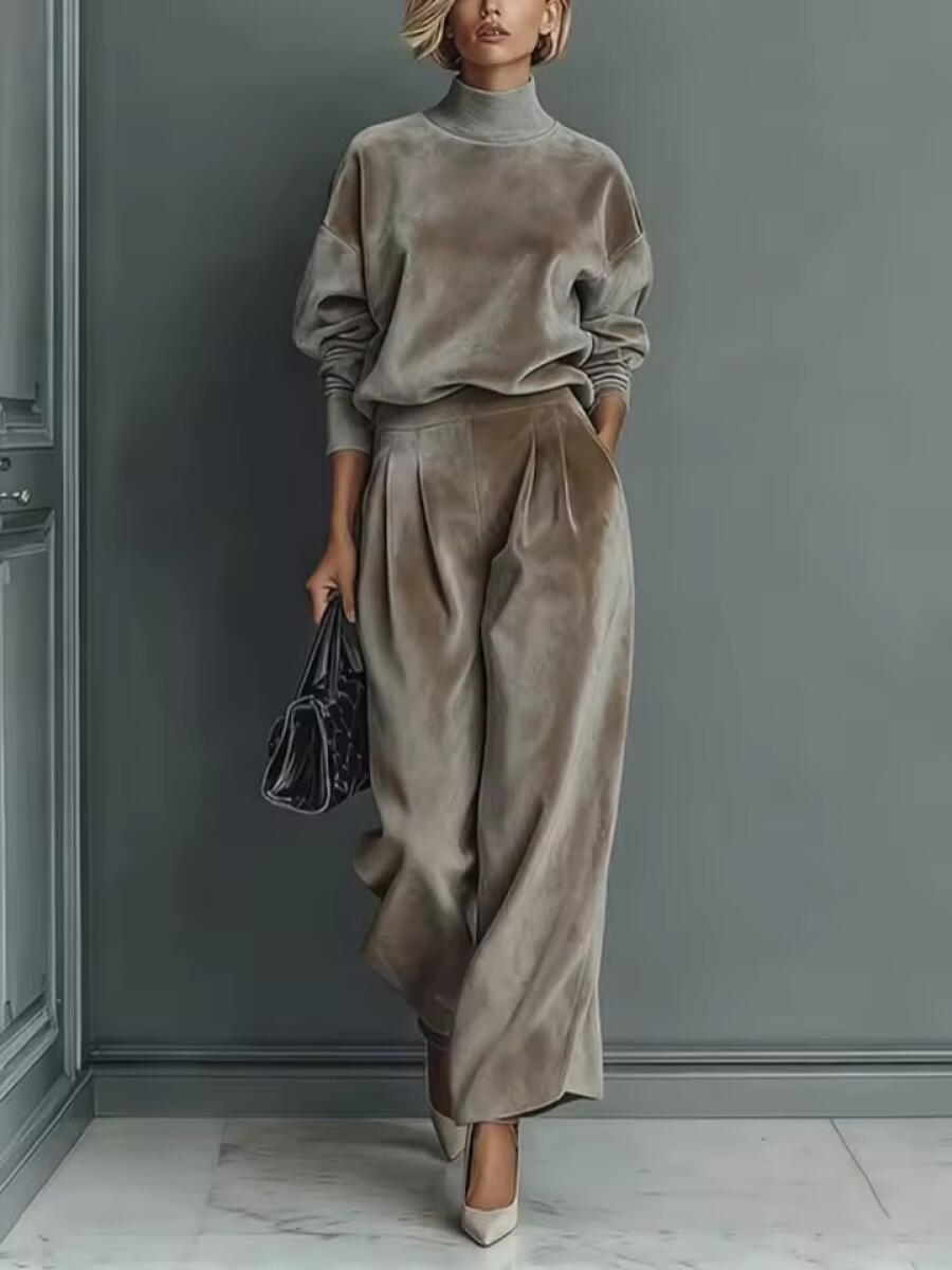 Ensemble décontracté couleur unie col montant pour femme