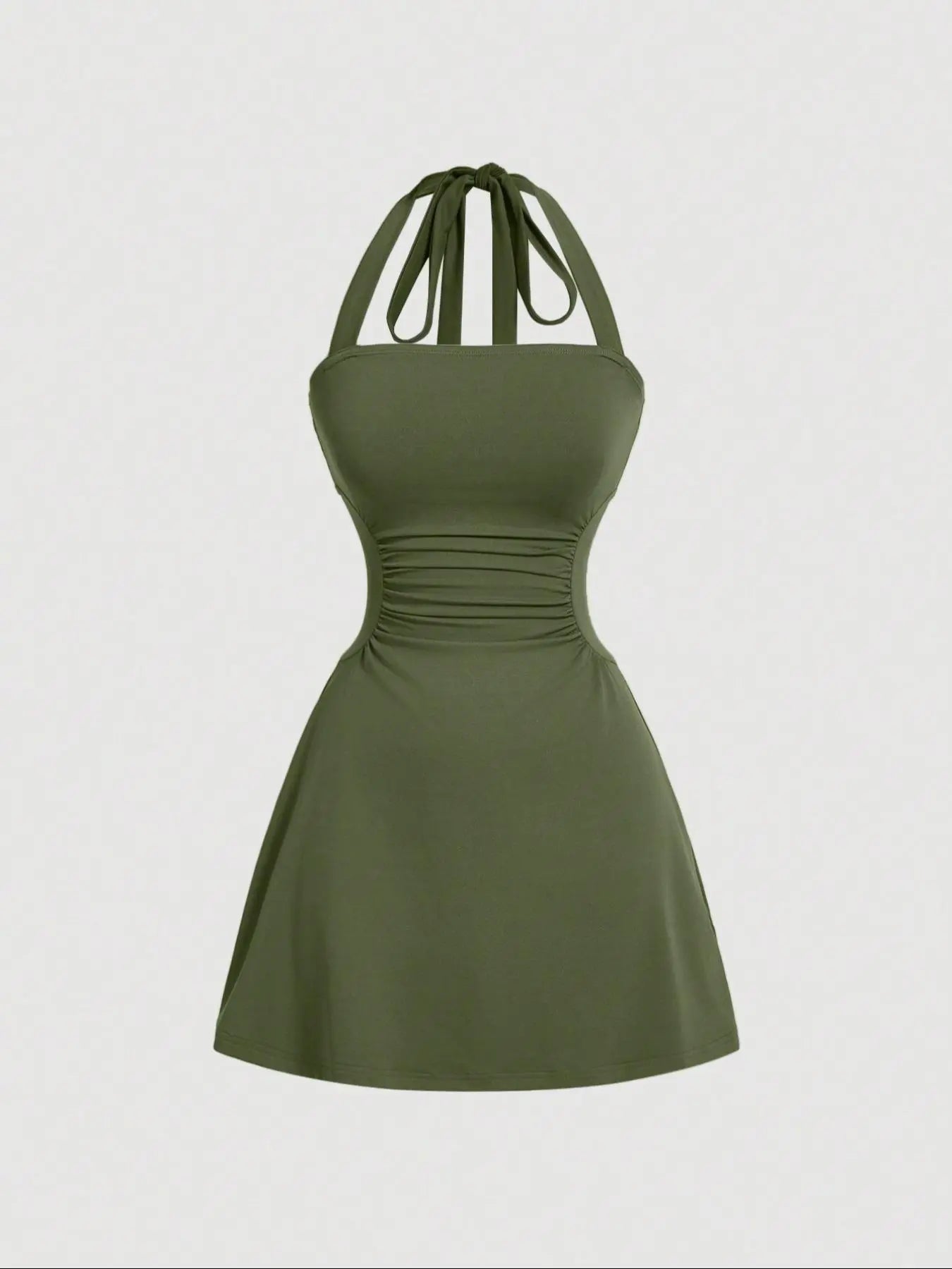 Robe licou unie froncée à nouer dans le dos pour femme