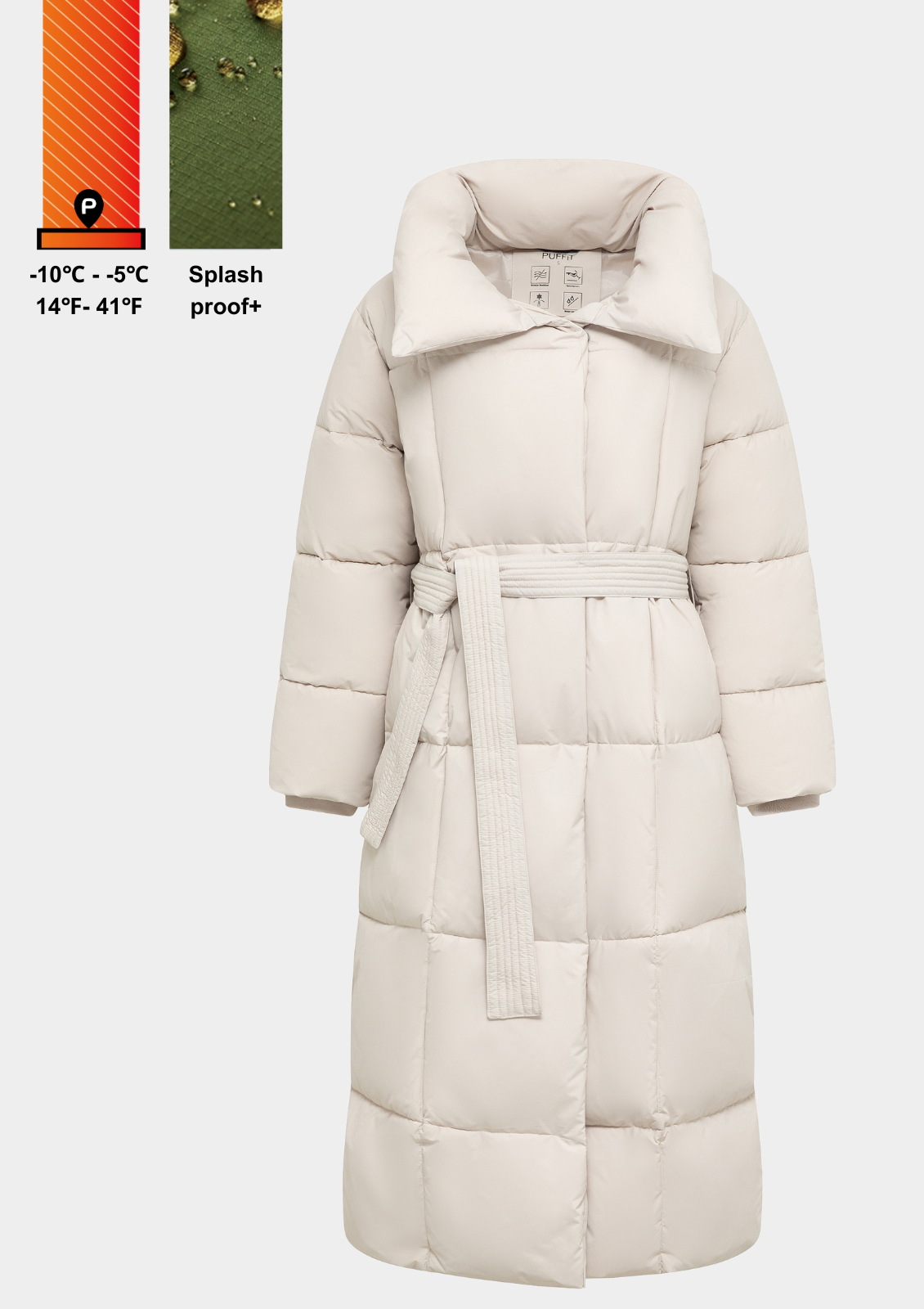 Veste longue boutonnée ceinturée, déperlante