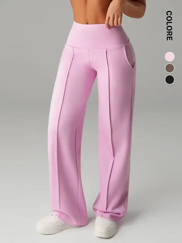 Joggers da donna a vita alta con tasche laterali, pantaloni da yoga sportivi casual, vestibilità ampia con elastico in vita, leggings lunghi regolari per tutte le stagioni