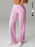 Joggers da donna a vita alta con tasche laterali, pantaloni da yoga sportivi casual, vestibilità ampia con elastico in vita, leggings lunghi regolari per tutte le stagioni
